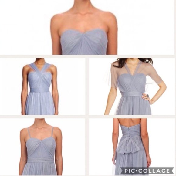 ADRIANNA PAPELL Bridesmaid Convertible Tulle Ball Gown Slate Blue - Picture 4 of 16